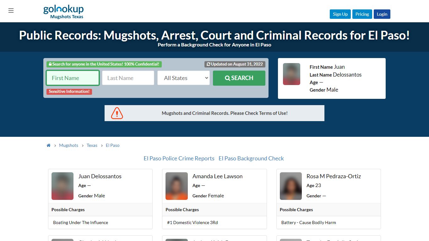 Mugshots El Paso, Arrest Records El Paso - GoLookUp